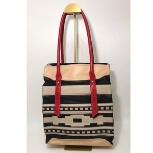 Isabella Fiore Black and Cream Tote with Red Straps